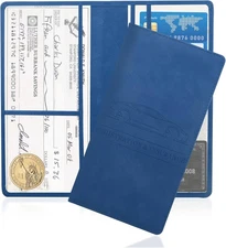 Car Registration and Insurance Holder,PU Leather Glove Box Organizer Blue 