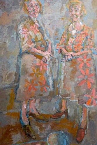 FRANK JOHNSON Mid20thC oil painting PORTRAIT OF TWO LADIES Spencer / Hockney int - Picture 3 of 5