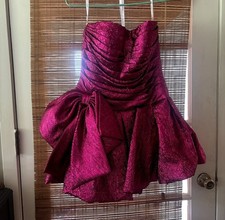 Homecoming Size 14 Sherri Hill Strapless Dress #56658 Magenta Bow Ruched Bodice