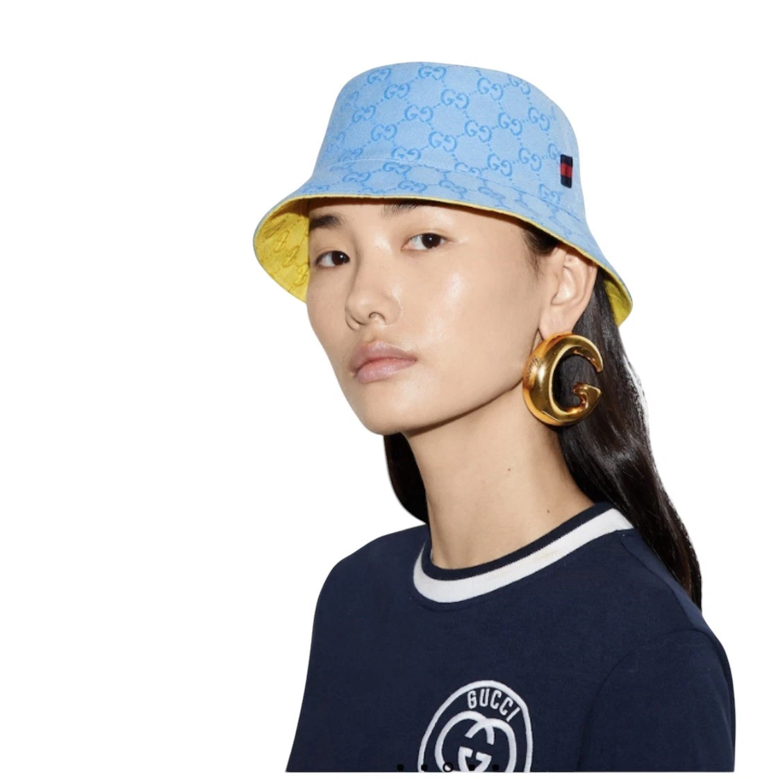 Authentic Gucci Blue Yellow GG Supreme Reversible Bucket Hat 790152 New $675
