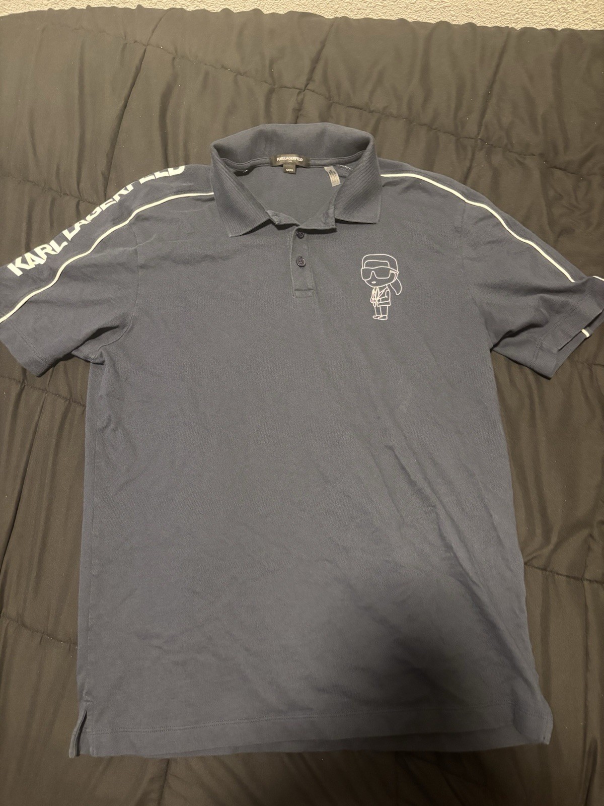 Karl Lagerfeld Blue Men's Polo Shirt Short Sleeve Embroidered Logo Collared Knit