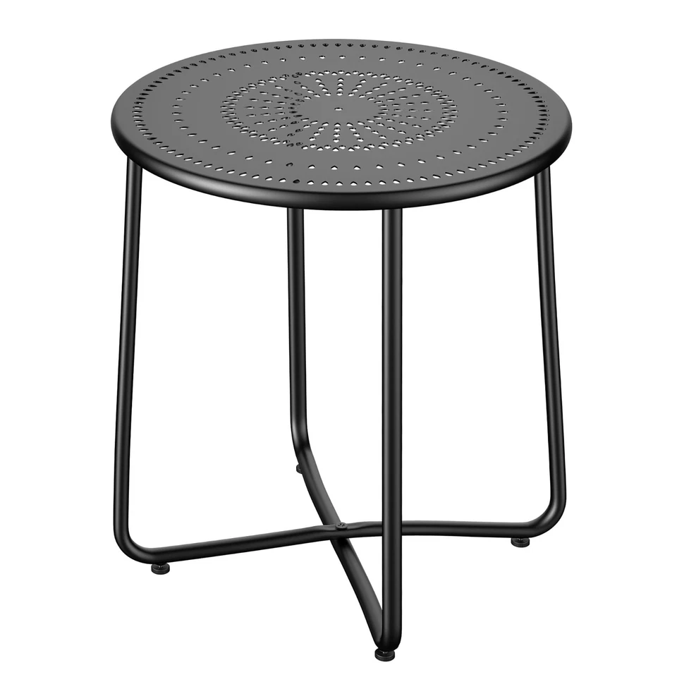 Round Black Outdoor Side Table - Small Weather Resistant Metal Patio End Table f - Image 2 of 4