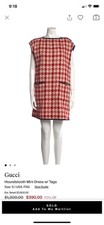 Gucci Houndstooth Tweed Mini Sheath Dress Red White Sleeveless Size 40