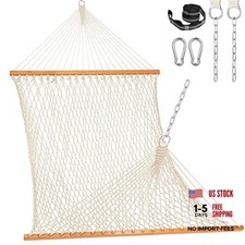 Double Rope Hammock, 2 Person Traditional Outdoor Hand Woven Cotton Natural