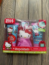 New Hello Kitty Soap  Scrub Bath Gift Set Shampoo Body Wash Loofah Hook Cotton
