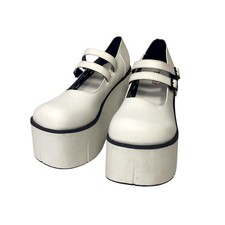 Demonia White Chunky Mary Jane Platform Buckl...