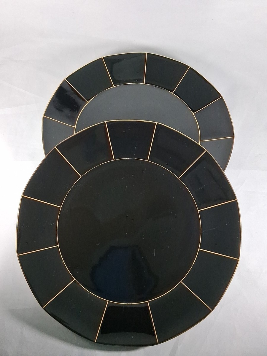 VTG MIKASA MIDNIGHT GOLD L9903 MADE IN JAPAN 2 DINNER PLATES 10 1