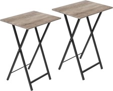 Set of 2 Folding TV Tray Table Side Table Portable Wooden Furniture Greige