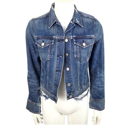 Rag & Bone $398 Distressed Denim Jacket Womens XS Blue Jean Destroyed