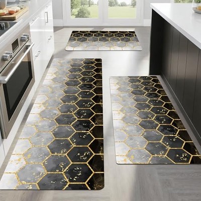 Kitchen Mats for Floor 3 Pieces Set, Non Slip Cushioned Runners Waterproof 