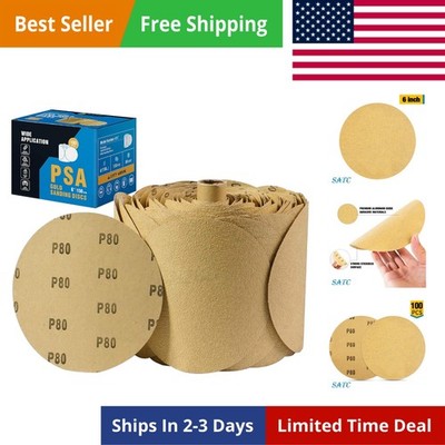 100 PCS PSA Sanding Discs 6 Inch Adhesive Backed Sandpaper 80 Grit Sander Att...