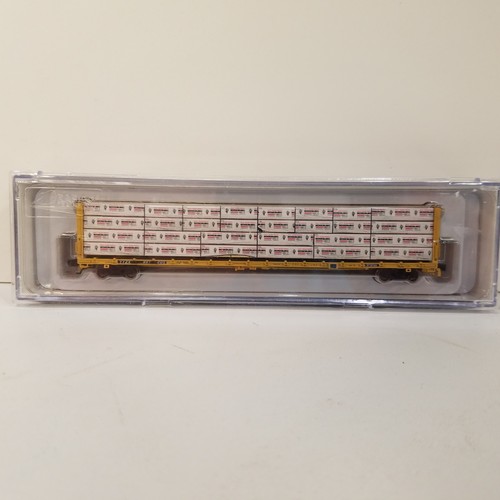 Tren plano Rapido escala N 75’ Centerbeam - TTZX #861294 con carga. | Condition: New