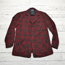 Vintage Pendleton Shirt Blazer Jacket Mens Small Red Plaid Wool Made USA 50s 60s