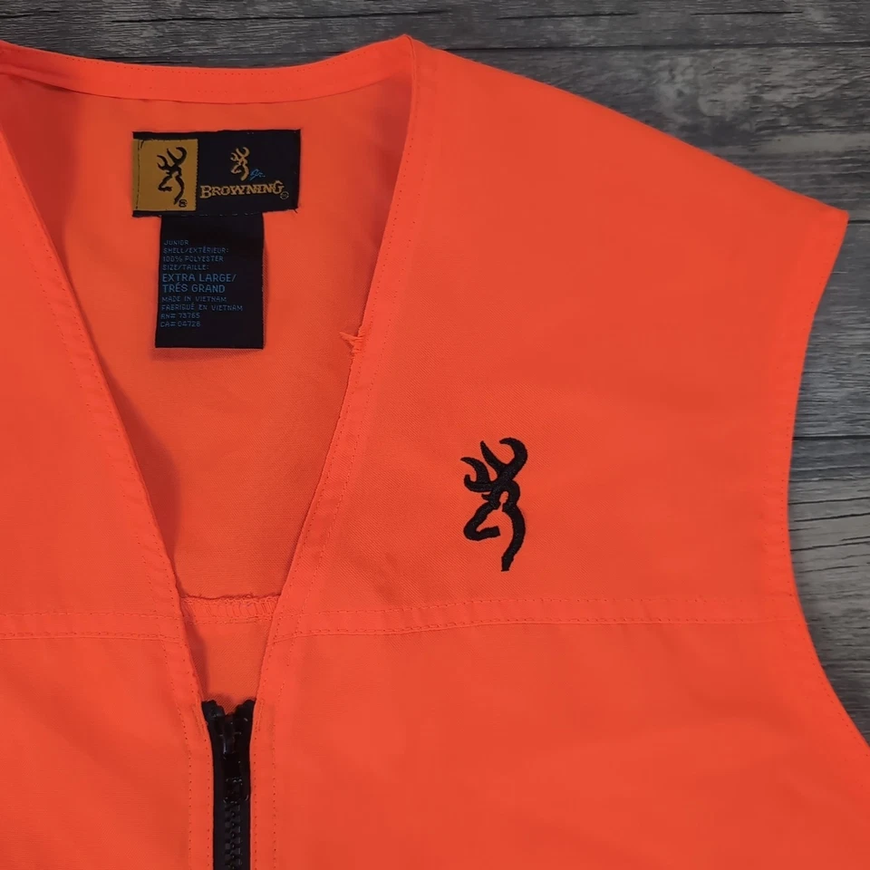 Browning Hunting Ves Neon Orange Junior Sz XL Safety Performance Outerwear Zip - Image 2 of 4