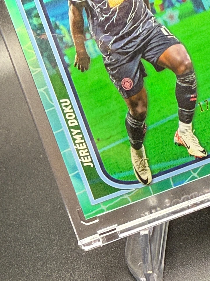 Jeremy Doku 2023-24 Topps Merlin UEFA CC Aqua Refractor #'d /199 Manchester City - Image 4 of 4