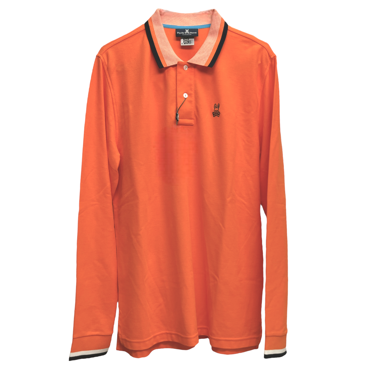 Psycho Bunny Mens Long Sleeve Polo Shirt Orange Jersey Mesh $120
