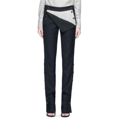 Pantalon Droit Monse En Laine Mélangée - Taille 2, Noir, Côtelé Avec Bouton Côté - Neuf Avec étiquettes