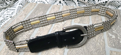Vintage Nanni Made in Italy metal belt 30 27”-30” NANNI Italian Silver Metal and Black Suede Leather  main image 2