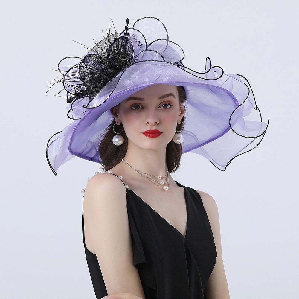 Elegant Beach Organza Hat Tea Party Dress Fedoras Hats Big Brim