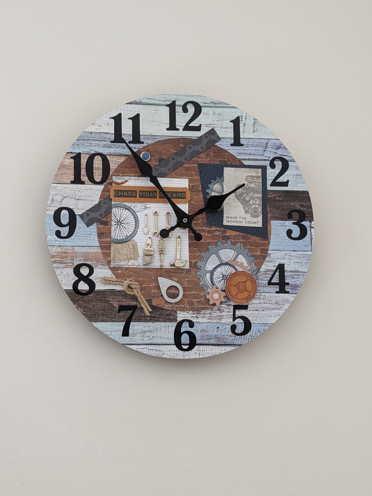 Wall Clock quartz movement Hand crafted 'Tools Workshop'-image