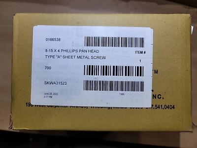 700  #8-15 x 4'' Sheet Metal Screw Phillips Slotted Pan Head Type A Zinc Plated