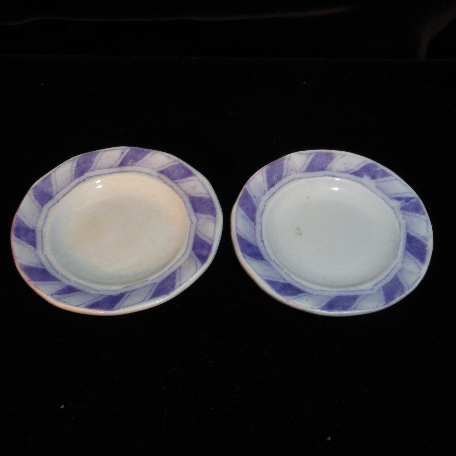 Set of 7 Staffordshire Childs Toy Dinner Set Plates Purple Ironstone STRIPE 1820