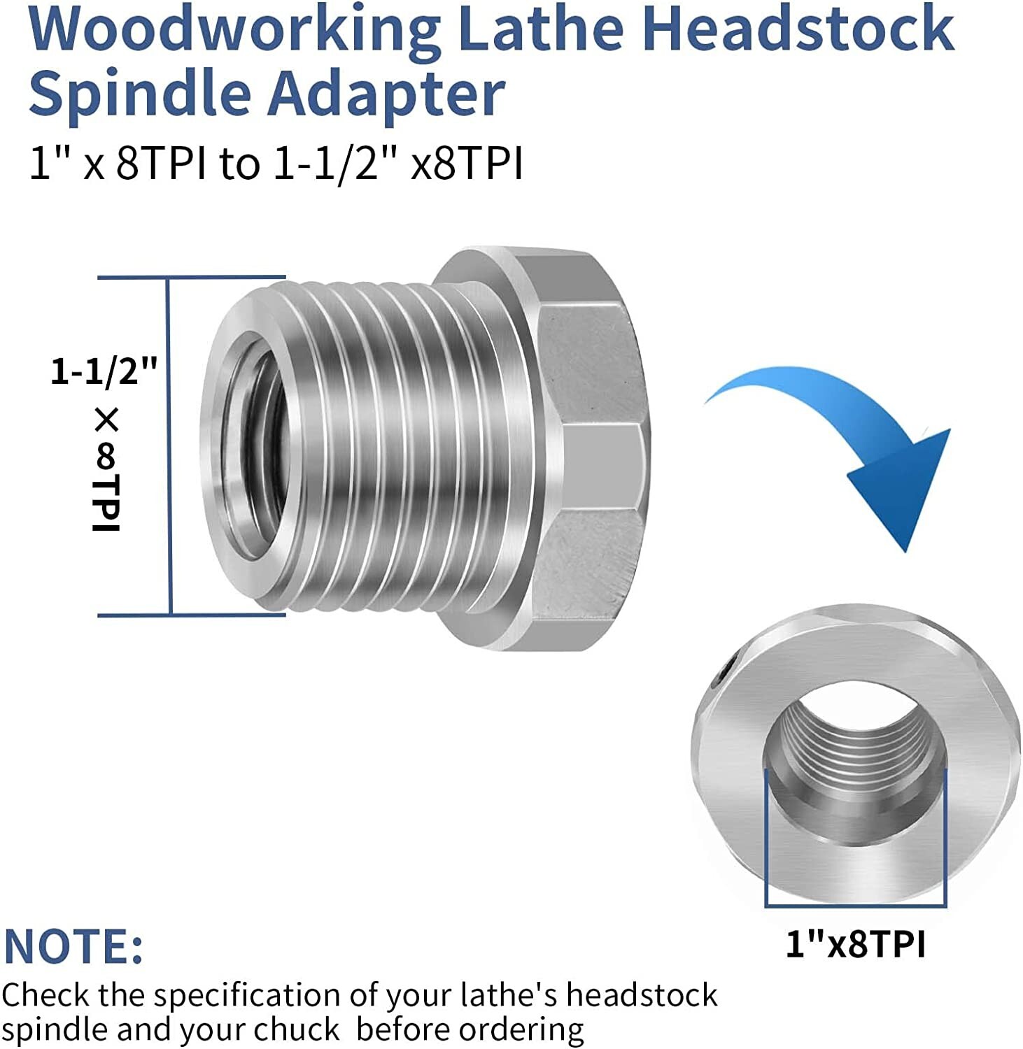 Woodworking Lathe Headstock Spindle Adapter,Converts 1x8 TPI to 11/28 TP eBay