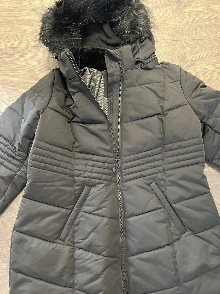 Arctic Expedition Chevron Quilted Down Parka w Removable Hood Black Size L