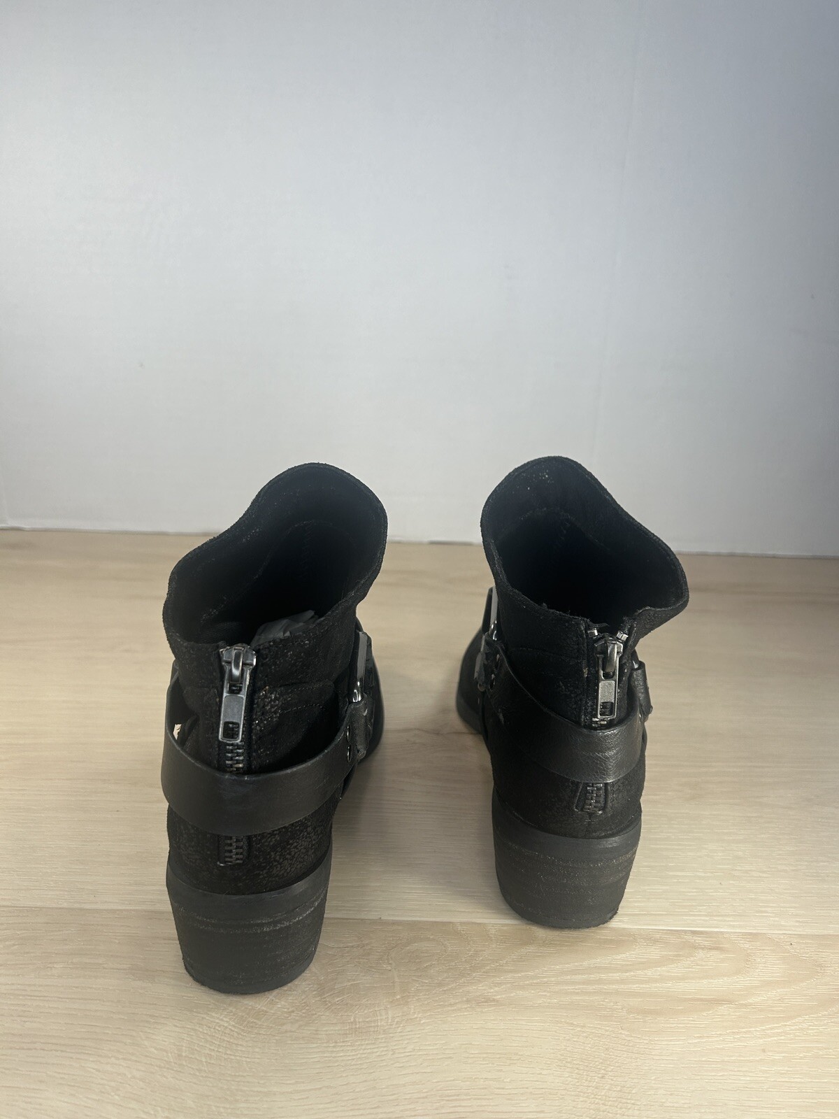 Not Rated Western Harness Women Ankle Boots Size 7 Black Low Heel Cowboy Boho