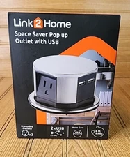 Link2Home Space Saver Pop Up Outlet, 3 Power Outlets 15 Amp, 2 USB Ports 2.4 Amp
