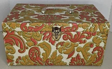 Vintage Quilted Vinyl Yellow Gold Sewing Box Storage Lucite Handle  No Tray 14x9