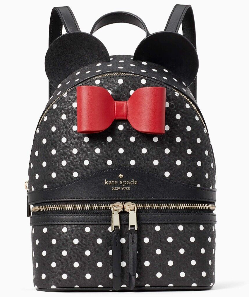 NWB Kate Spade Disney X Minnie Dome Black Leather Backpack K7325 329