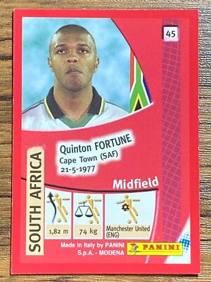 Panini 2002 FIFA World Cup Card 45 Quinton Fortune South Africa