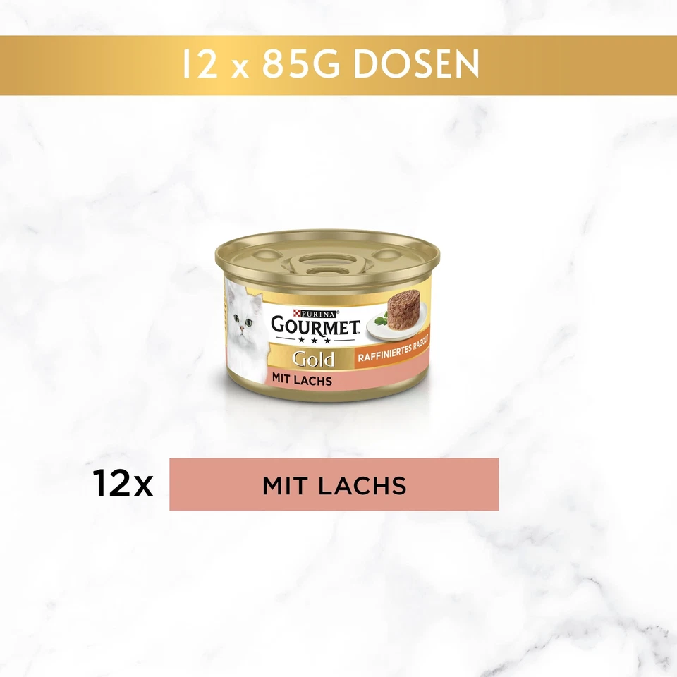 PURINA Gold Raffiniertes Ragout Katzenfutter nass mit Lachs 12er Pack 12 x 85g - Bild 2 von 4
