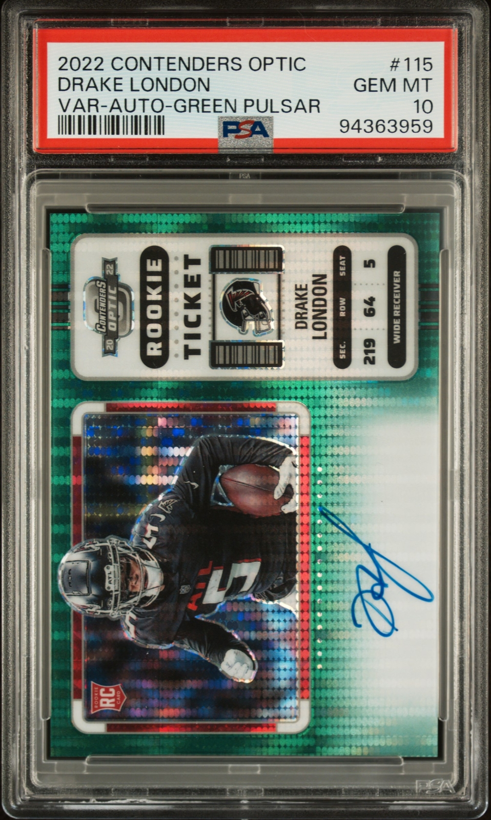 2022 CONTENDERS OPTIC VARIATION-AUTO-GREEN PULSAR DRAKE LONDON RC 13/15 PSA 10