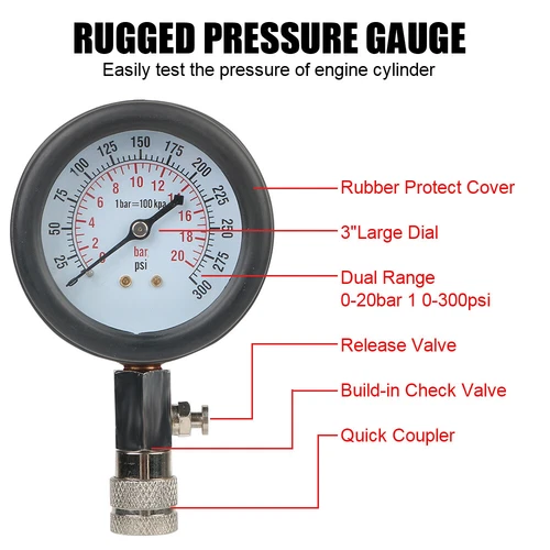 Small Engine Cylinder Compression Gauge Tester Kit Gas Diagnostic Tester Set - Picture 4 of 13