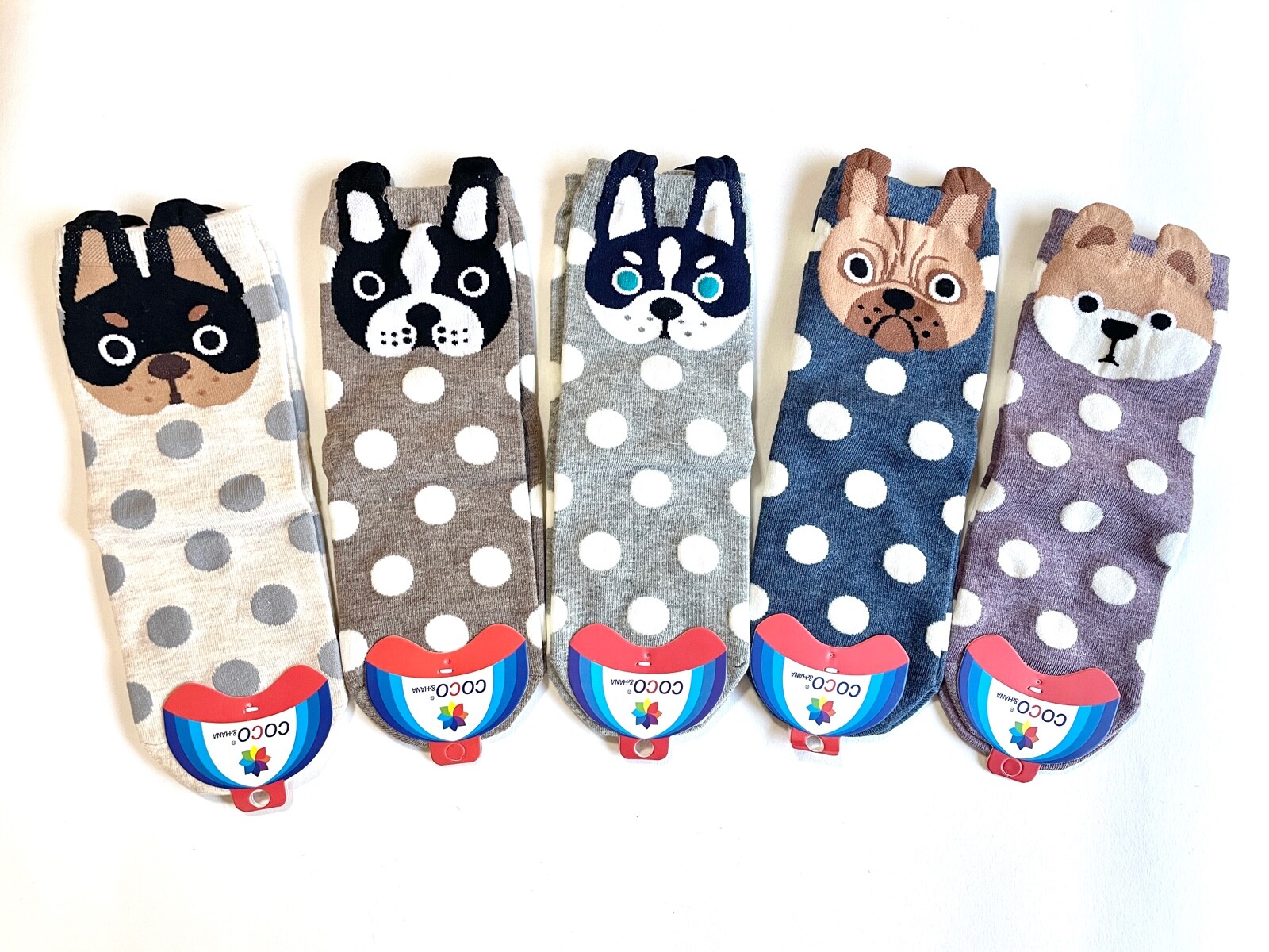 Socks 1 Pair Cute Dog Puppy Bull Shiba Fun Cartoon Soft Polka Dot 9-9.8 inch-image