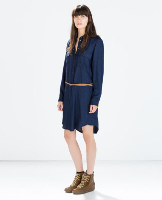 zara denim tunic dress ZARA Blue Denim Buttoned Shirt Dress Tunic With Belt Front Pockets 6264/151  XS