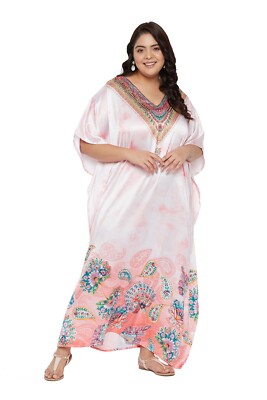 Plus Size Kaftan Silk Satin Party Hippie Boho Cocktail Long Maxi Dress for Women
