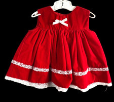 Vintage Christmas Dress Baby Girl 3-6M Red Velvet Lace Fit Flare Full Skirt