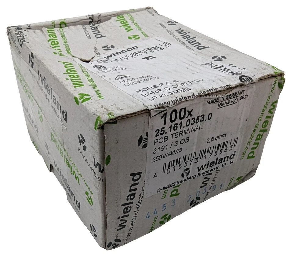 100 Wieland 25.161.0353.0 Terminal Block 3Position Wire-to-Board 5mm 22-12 AWG - Image 3 of 4