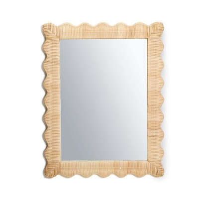 Two s Company 30.5'' Handmade Rattan Wall Mirror Natural Boho Coastal