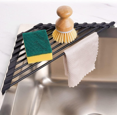 Small Triangle Roll-Up Dish Drying Rack with Silicone Coating Stainless Steel Fr