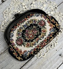 VINTAGE PETIT POINT TAPESTRY CLUTCH PURSE FLORAL MADE IN JAPAN CLEAN   