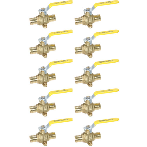 10 Pack  XFITTING 1" Pex B Ball Valve with Drop Ear, 1" Pex Ball Valve w. Ear