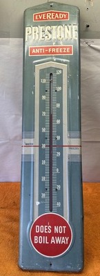 DWN2 - Vintage EVEREADY PRESTONE Anti-Freeze Thermometer Metal Sign Rare & Nice