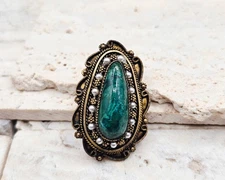 Israel 925 Sterling Eilat Stone Brooch Pin Gilded Filigree Vintage