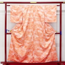Japanese Kimono 'KOMON' Polyester/Light orange/Leaf/History/Length:161cm N1371