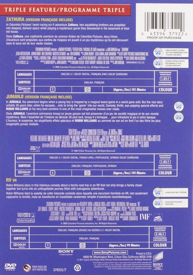 Zathura Jumanji RV Triple Feature DVD Josh Hutcherson US zathura-jumanji-rv-triple-feature-dvd-josh-hutcherson-us