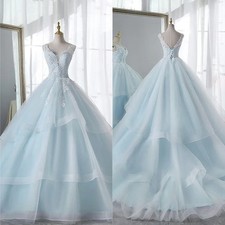 Boho Beach Wedding Dress Ice Blue Inner Double Lace Ruffle Sexy V-neck Backless